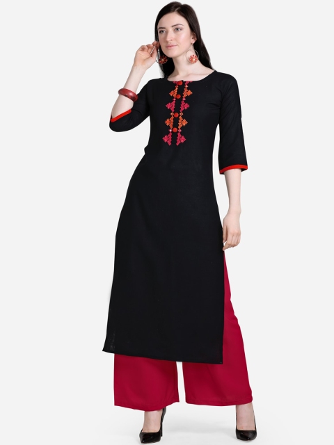 

Florence Women Black & Red Embroidered Straight Kurti & Palazzos