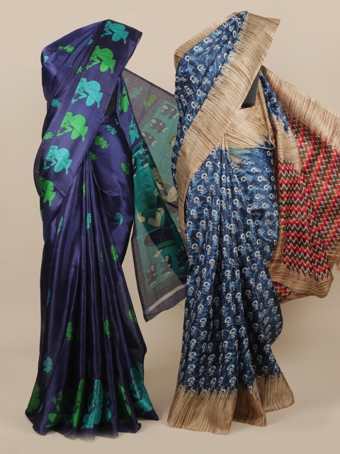 

Pothys Pack Of 2 Jute Silk Woven Design Sarees, Navy blue