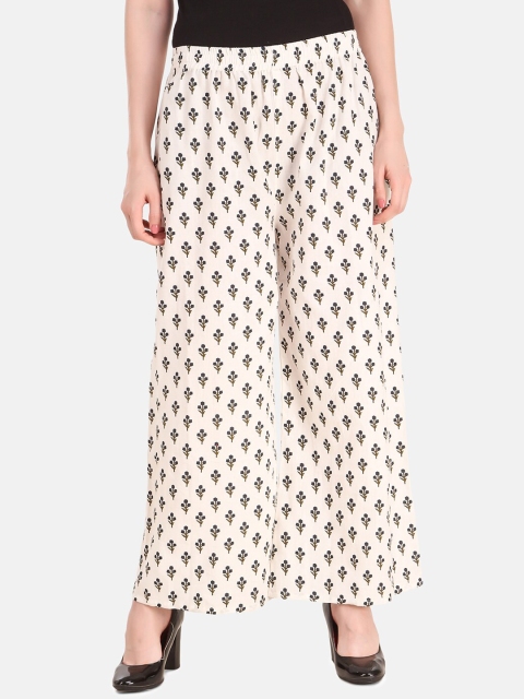 

Aawari Women White & Black Regular Fit Printed Parallel Trousers