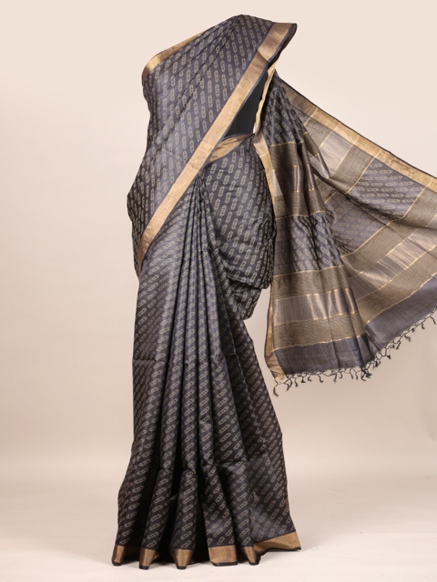 

Pothys Grey Pure Silk Woven Design Tussar Saree