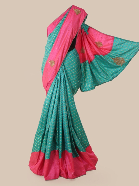 

Pothys Green & Pink Art Silk Checked Saree