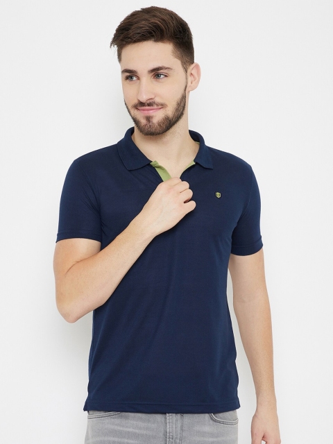 

Duke Men Navy Blue Solid Cotton Slim Fit Polo Collar T-shirt