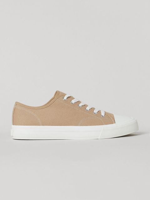 

H&M Men Beige Solid Canvas Trainers