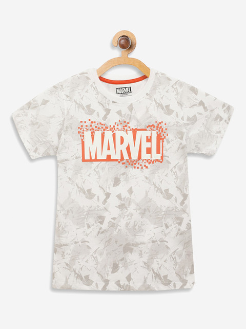 

Octave Boys Off-White Marvel Print Round Neck Cotton T-shirt