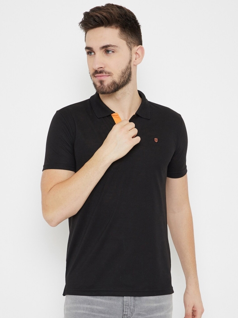 

Duke Men Black Solid Cotton Slim Fit Polo Collar T-shirt