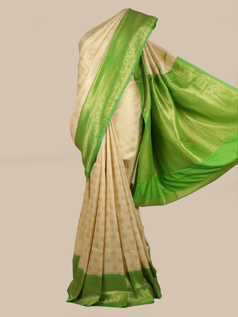 

Pothys Cream-Coloured & Green Art Silk Woven Design Banarasi Saree
