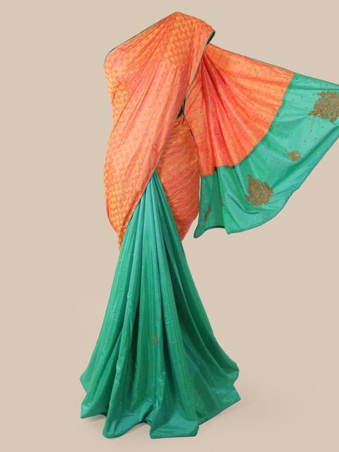 

Pothys Peach-Coloured & Green Art Silk Woven Design Saree