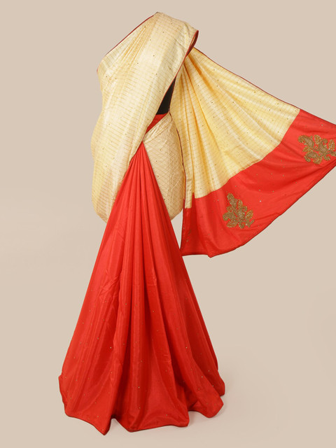 

Pothys Cream-Coloured & Red Art Silk Checked Saree