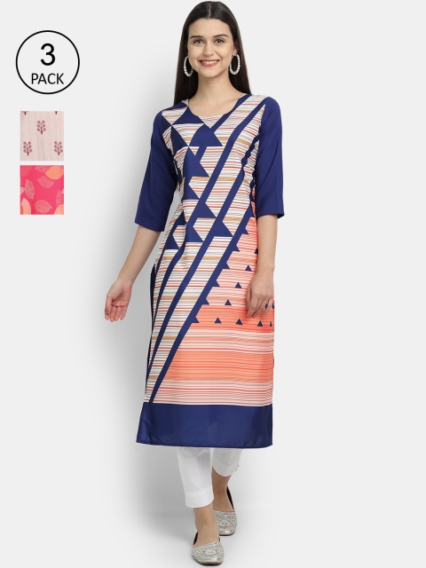 

Ethnic basket Women Pack Of 3 Multicoloured Printed Crepe Kurtas, Multi