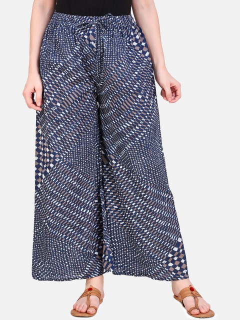 

Aawari Women Blue Regular Fit Printed Parallel Trousers
