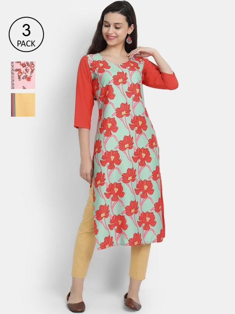 

Ethnic basket Women Pack Of 3 Floral Printed Straight Kurta, Multi