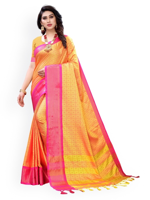 

KALINI Yellow Checked Silk Blend Saree