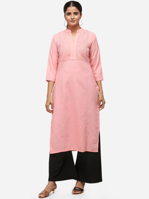 

Florence Women Pink & Black Solid Straight Kurti & Palazzos