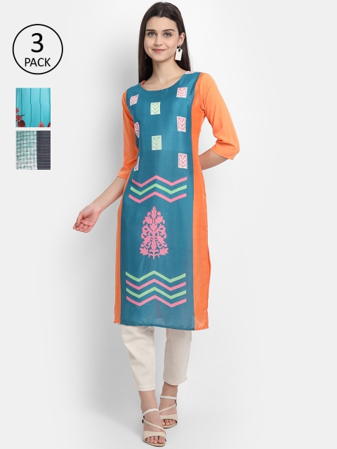 

Ethnic basket Women Pack Of 3 Multicoloured Geometric Printed Crepe Kurta, Multi