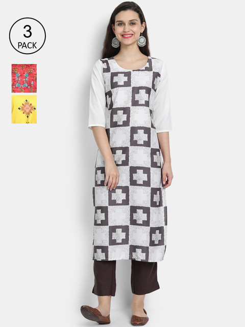 

Ethnic basket Women Pack Of 3 Multicoloured Checked Crepe Kurta, Multi