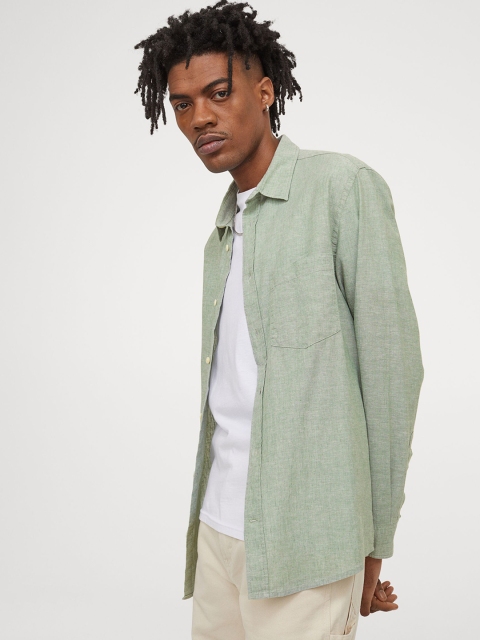 

H&M Men Green Linen-blend Shirt