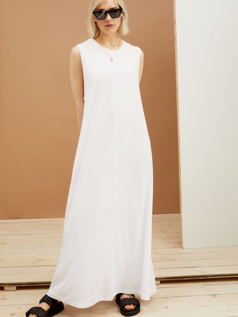

H&M Women White Solid Modal-blend Maxi Dress