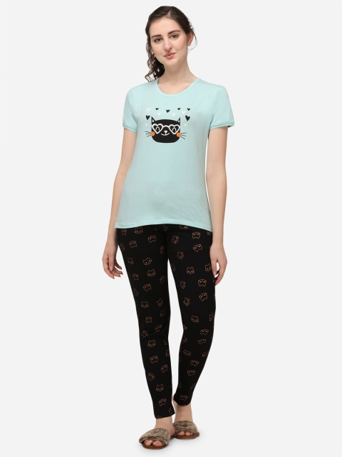 

Lenissa Women Turquoise Blue & Black Printed Night Suit
