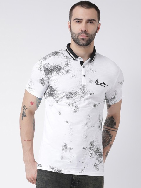 

Rex Straut Jeans Men White & Grey Printed Polo Collar Slim Fit T-shirt