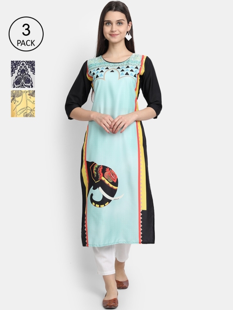 

Ethnic basket Women Pack Of 3 Ethnic Motifs Printed Crepe Kurta, Multi