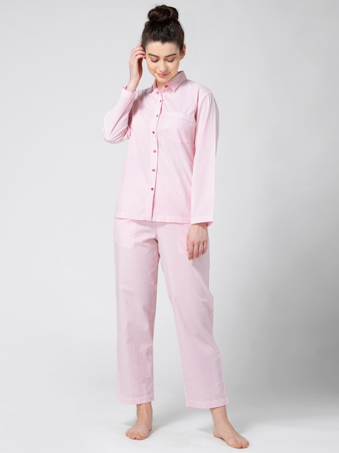 

ADORENITE Women Pink & White Striped Night suit