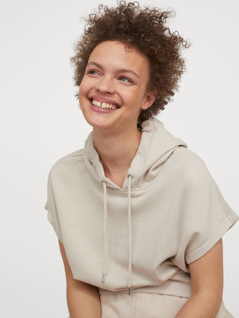 

H&M Women Beige Solid Sleeveless Sports Hoodie