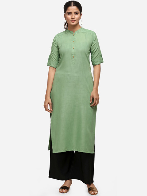 

Florence Women Green & Black Solid Straight Kurti & Palazzos