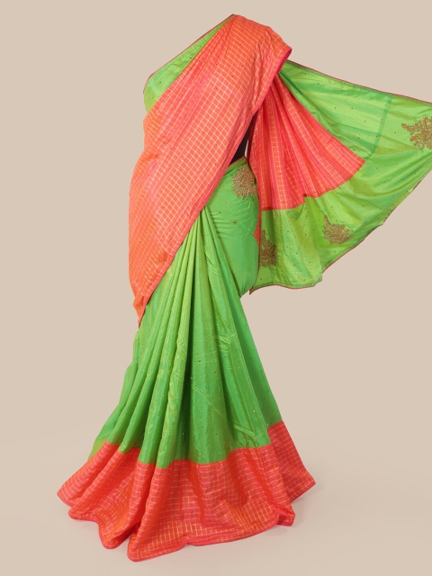 

Pothys Green & Coral Art Silk Colourblocked Saree