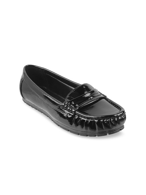 

WALKWAY Women Black Patent Finish Solid Penny Loafers