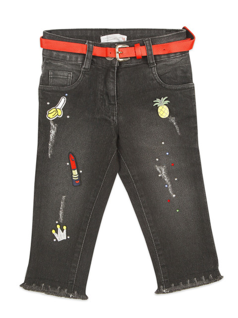 

Tiny Girl Girls Black & Red Embellished Denim Capris