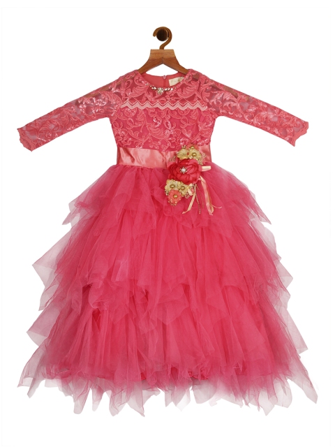

Tiny Girl Coral Pink Tiered Gown