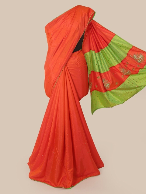

Pothys Orange Solid Art Silk Saree