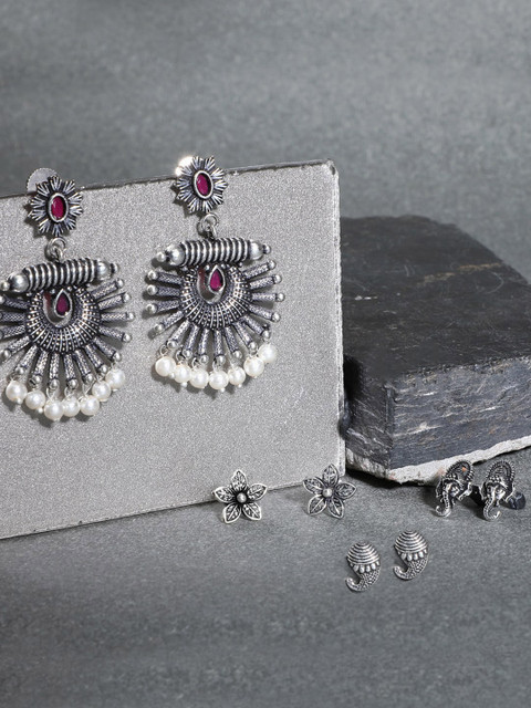

Yellow Chimes Set of 4 Oxidised Silver Plated Earrings