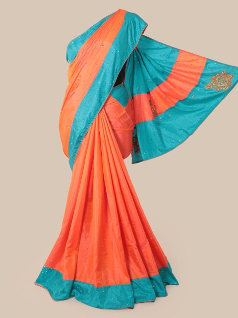 

Pothys Orange & Blue Art Silk Solid Saree