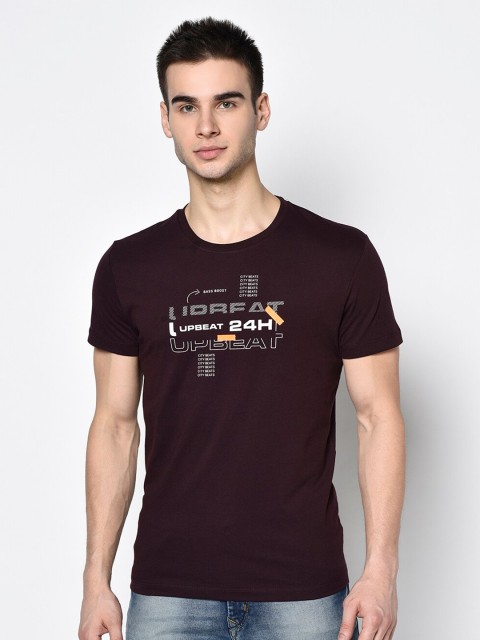 

Octave Men Maroon Typography Printed Cotton T-shirt