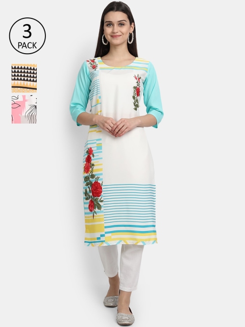 

Ethnic basket Women Pack Of 3 Ethnic Motifs Printed Crepe Kurta, White