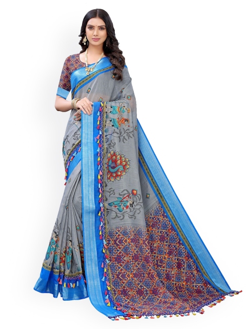 

KALINI Grey Printed Polycotton Saree