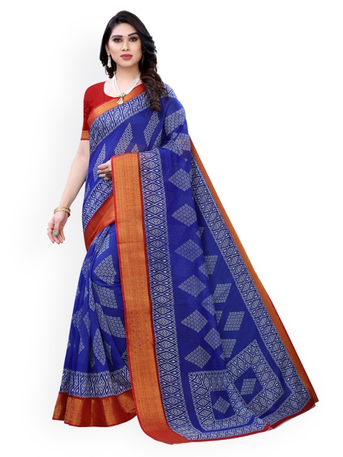 

KALINI Blue Printed Polycotton Saree