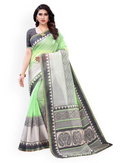 

KALINI Green & Off-White Polycotton Printed Saree