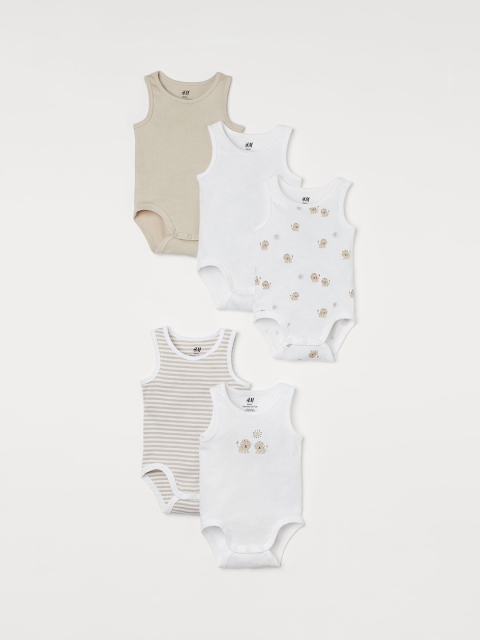 

H&M Kids 5-Pack Sleeveless Bodysuits, White