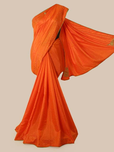 

Pothys Orange Solid Art Silk Saree
