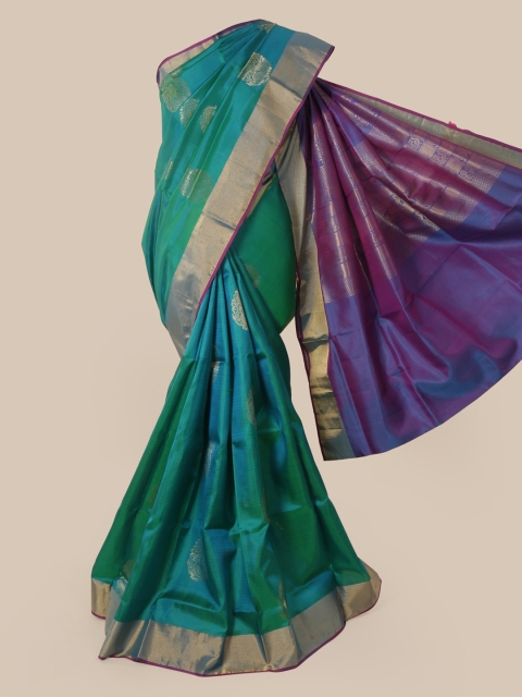 

Pothys Teal & Violet Pure Silk Woven Design Kanjeevaram Saree