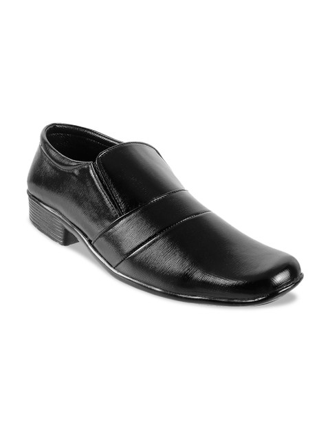 

WALKWAY by Metro Men Black Textured Formal Slip-Ons