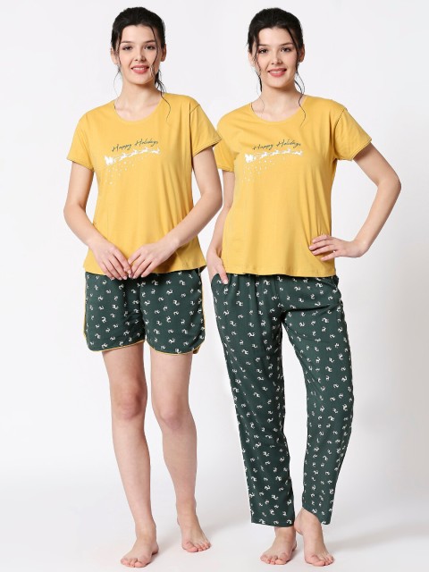 

Zeyo Women Yellow & Green Printed Night suit