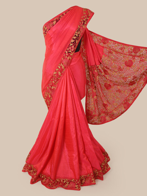 

Pothys Pink Solid Art Silk Saree