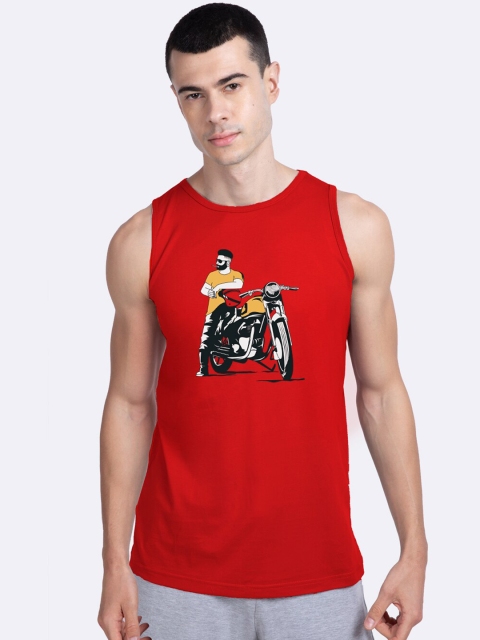 

Bewakoof Men Red Printed Biker Bro Innerwear Vest