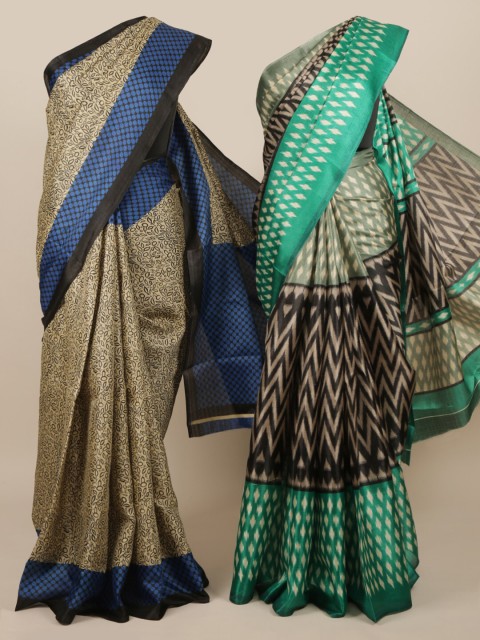 

Pothys Pack of 2 Cream-Coloured & Multicoloured Jute Silk Printed Saree