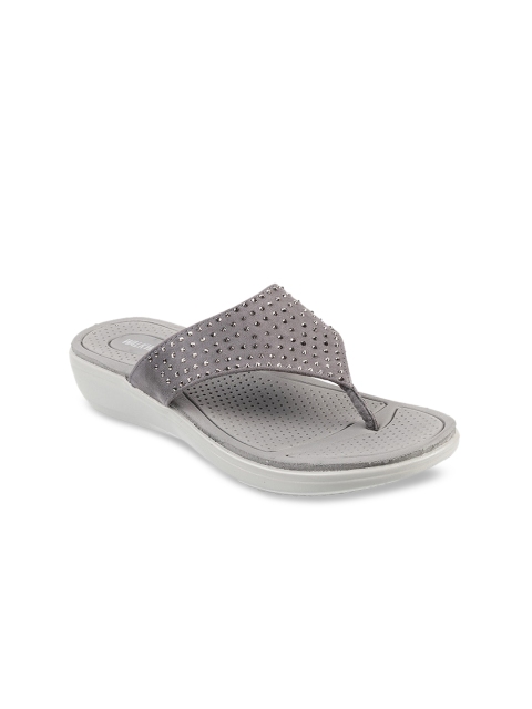 

WALKWAY by Metro Women Grey & Silver-Toned Studded Comfort Heels