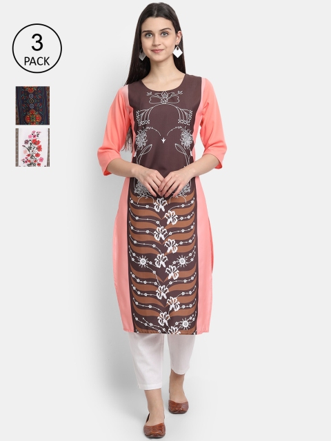 

Ethnic basket Women Pack of 3 Multicoloured Printed Crepe Kurta, Multi