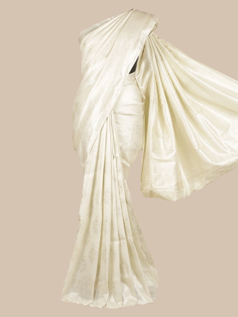 

Pothys Off-White Art Silk Solid Banarasi Saree